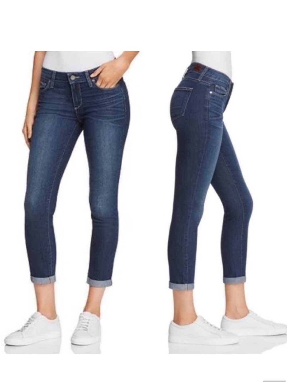 Paige Classic Kylie Crop Mid-Rise Dark Blue Skinny Jeans for Women